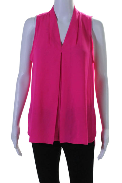 Vince Camuto Womens Crepe V-Neck Panel Front Sleeveless Blouse Hot Pink Size M