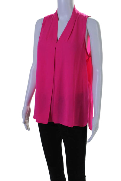 Vince Camuto Womens Crepe V-Neck Panel Front Sleeveless Blouse Hot Pink Size M