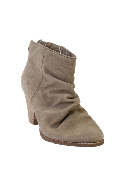 Splendid Women's Round Toe Suede Heels Pull-On Ankle Boots Beige Size 8