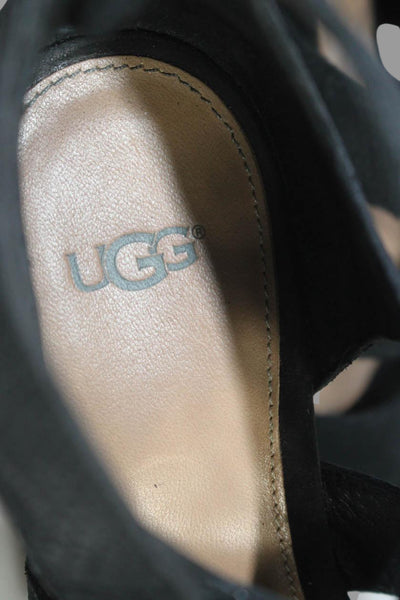 Ugg Women's Open Toe Strappy Tassel Zip Wedge Sandals Black Size 8