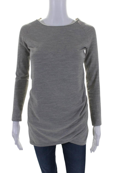 Theory Women's Round Neck Long Sleeves Tunic Blouse Gray Size S