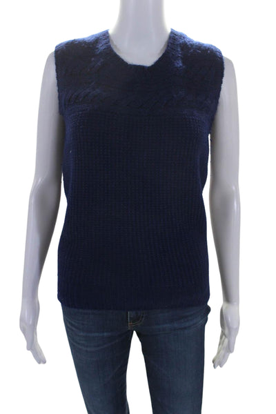 APC Women's Round Neck Sleeveless Sweater Vest Navy Blue Size XS