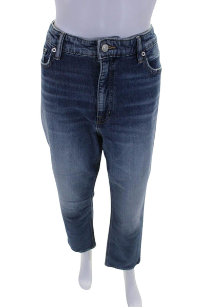 Lauren Ralph Lauren Women Cotton Denim High Rise Straight Leg Jeans Blue Size 16