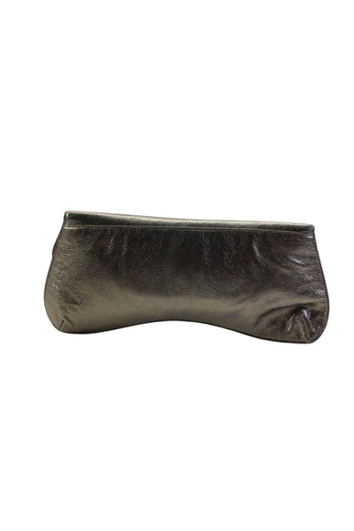 Lai Womens Snap Flap Metallic Leather Clutch Handbag Brown