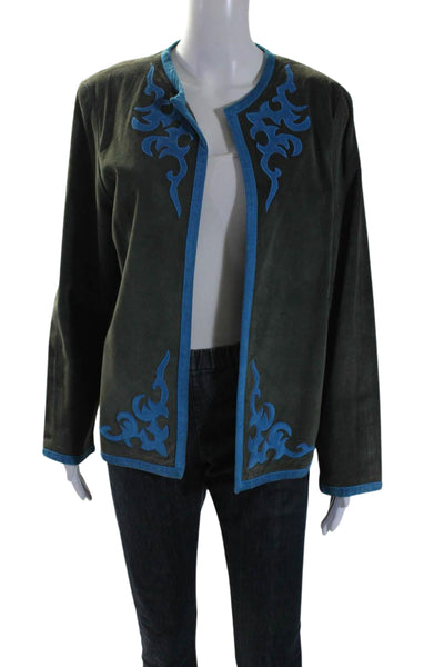 Linea by Louis Dell Olio Womens Suede Open Front Jacket Green Blue Size Medium