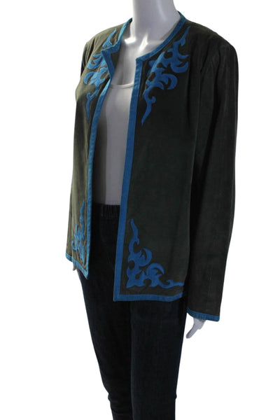 Linea by Louis Dell Olio Womens Suede Open Front Jacket Green Blue Size Medium