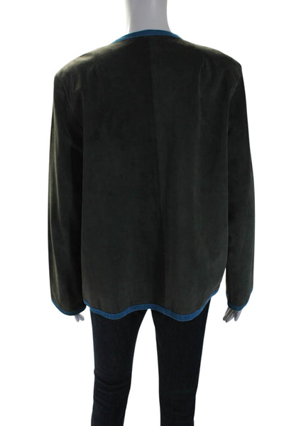 Linea by Louis Dell Olio Womens Suede Open Front Jacket Green Blue Size Medium