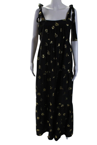 Warm Womens Metallic Floral Square Neck Sleeveless Zip Up Dress Black Size 2