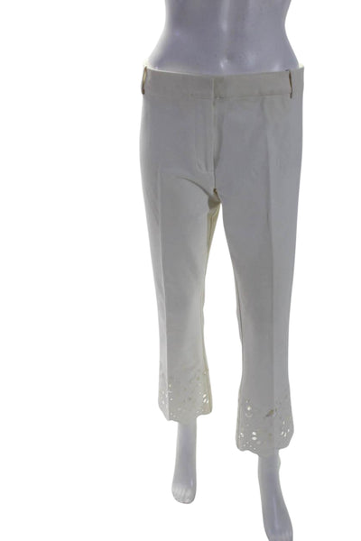 10 Crosby Derek Lam Womens Cotton Embroidered Mid-Rise Trousers Cream Size 8