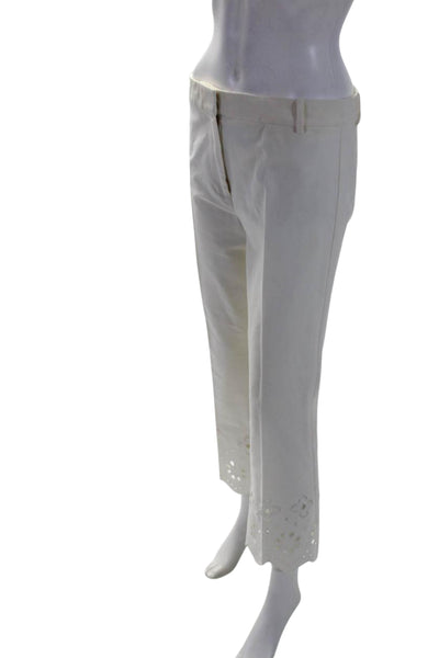 10 Crosby Derek Lam Womens Cotton Embroidered Mid-Rise Trousers Cream Size 8