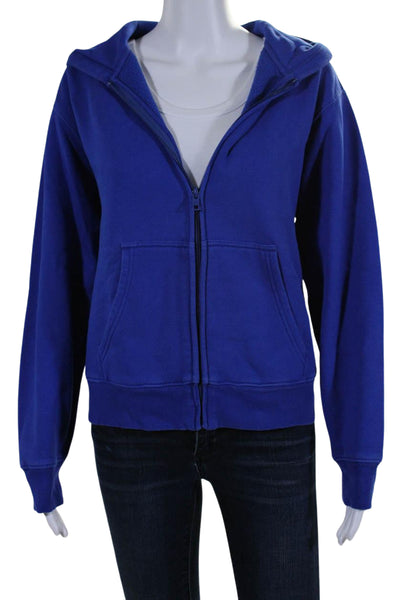 TNA Womens Front Zip Hooded Sweatfleece Sweatshirt Blue Cotton Size Small