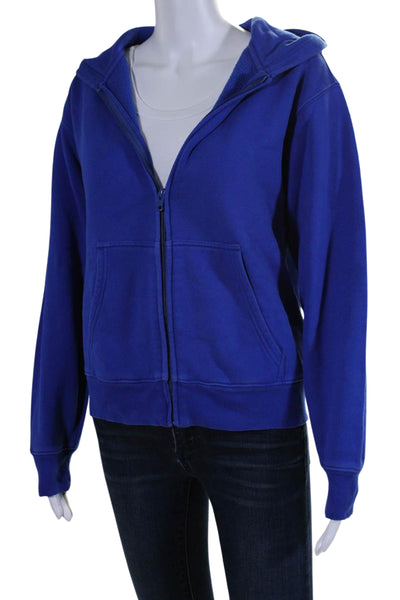 TNA Womens Front Zip Hooded Sweatfleece Sweatshirt Blue Cotton Size Small