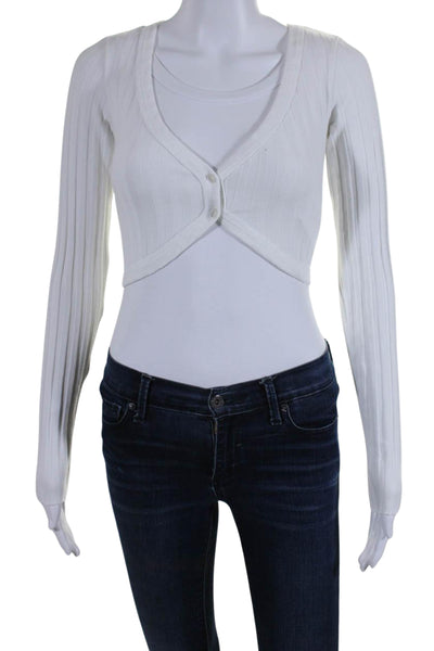 Cotton Citizen Womens Two Button V Neck Cropped Cardigan Sweater White Size XS