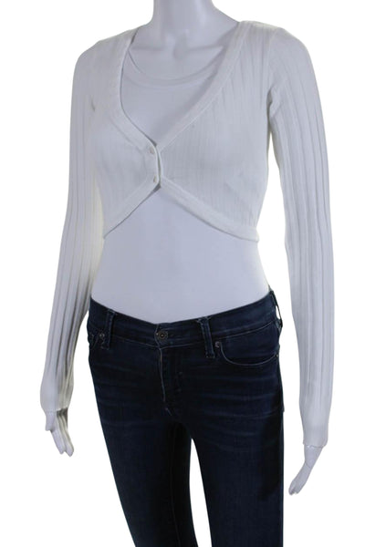 Cotton Citizen Womens Two Button V Neck Cropped Cardigan Sweater White Size XS