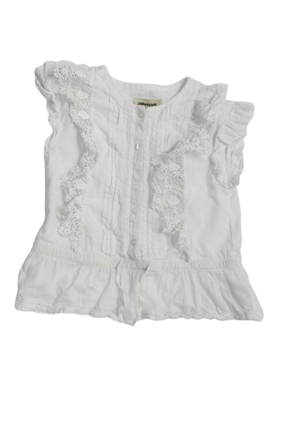 Zadig & Voltaire Girls Pleated Lace Trim Sleeveless Blouse Top White Size 5