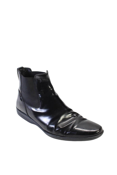 Tods Mens Patent Leather Elastic Slip-On Pointed Toe Ankle Boots Black Size 8.5