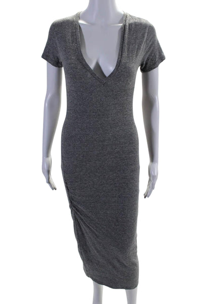 Monrow Womens Jersey Knit Short Sleeve V-Neck Ruched Bodycon Dress Gray Size S