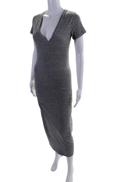 Monrow Womens Jersey Knit Short Sleeve V-Neck Ruched Bodycon Dress Gray Size S