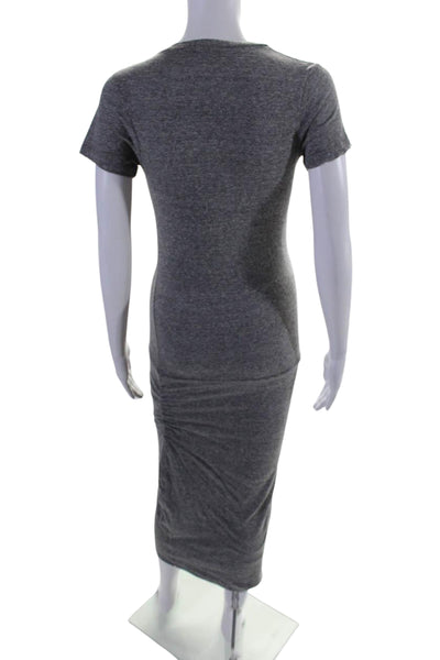 Monrow Womens Jersey Knit Short Sleeve V-Neck Ruched Bodycon Dress Gray Size S