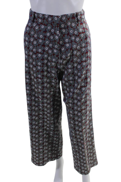 Le's Womens Zipper Fly Mid Rise Wide Leg Floral Pants Gray Red Cotton Size IT 42