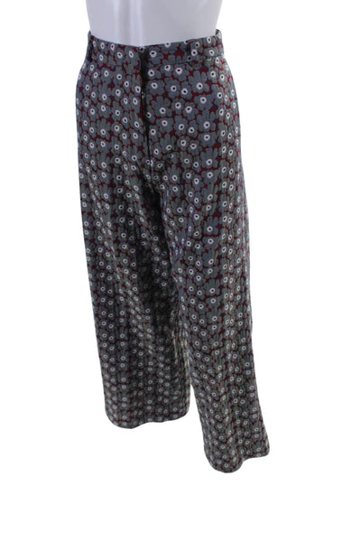 Le's Womens Zipper Fly Mid Rise Wide Leg Floral Pants Gray Red Cotton Size IT 42