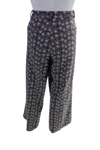 Le's Womens Zipper Fly Mid Rise Wide Leg Floral Pants Gray Red Cotton Size IT 42