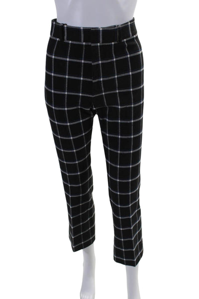 Derek Lam 10 Crosby Womens Mid Rise Plaid Cropped Pants Black White Blue Size 6