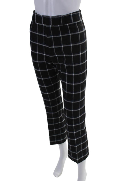 Derek Lam 10 Crosby Womens Mid Rise Plaid Cropped Pants Black White Blue Size 6