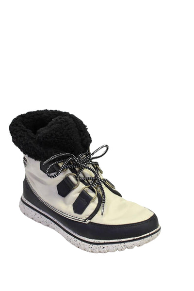 Sorel Womens Leather Cozy Carnival Waterproof Ankle Boots White Black Size 8