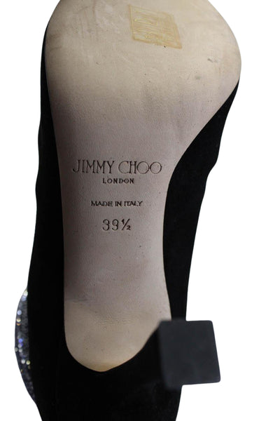 Jimmy Choo Womens Suede Jeweled Pointed Toe Ankle Boots Black Size 39.5 9.5