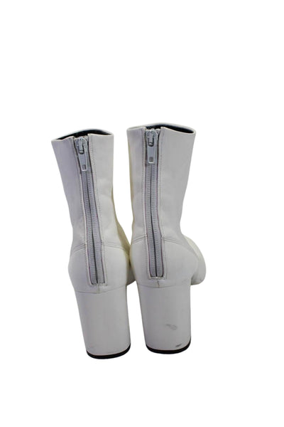 Celine Womens Leather Zip Up Round Toe Ankle Booties White Size 38.5 8.5