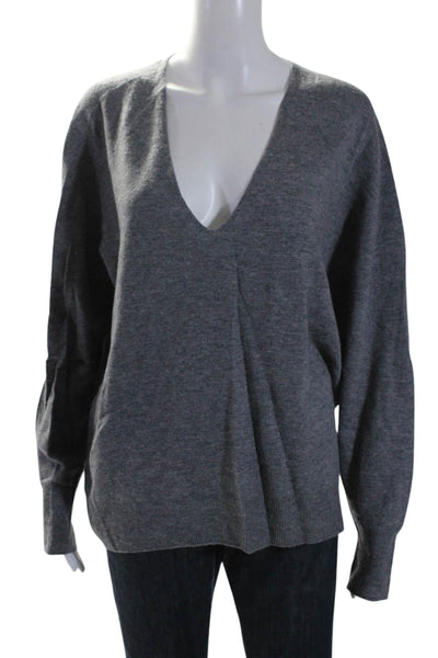 Zara Women's V-Neck Long Sleeves Pullover Sweater Gray Size XL