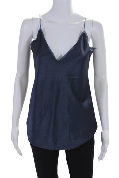 AOTC Womens Satin V-Neck Pullover Tank Top Blouse Blue Size 2