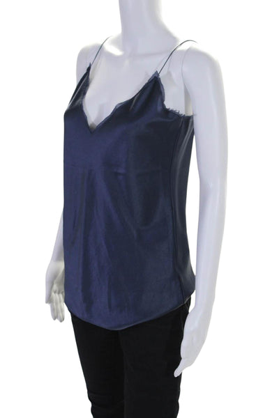 AOTC Womens Satin V-Neck Pullover Tank Top Blouse Blue Size 2