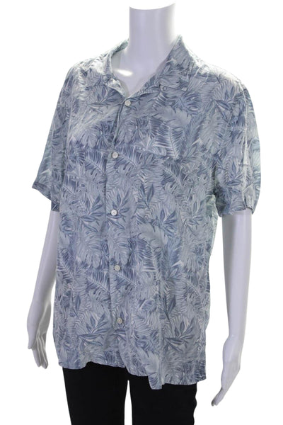 Vince Womens Floral Print Collared Short Sleeve Buttoned-Up Top Blue Size M