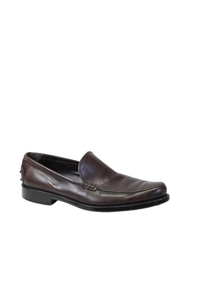 Tods Mens Leather Round Apron Toe Textured Slip-On Walking Loafers Brown Size 10