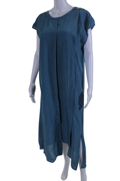 Sono Womens Short Sleeve Scoop Neck Midi Shift Dress Blue Size Small