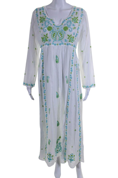 Delfina Womens Long Sleeve V Neck Floral Embroidered Dress White Size Large