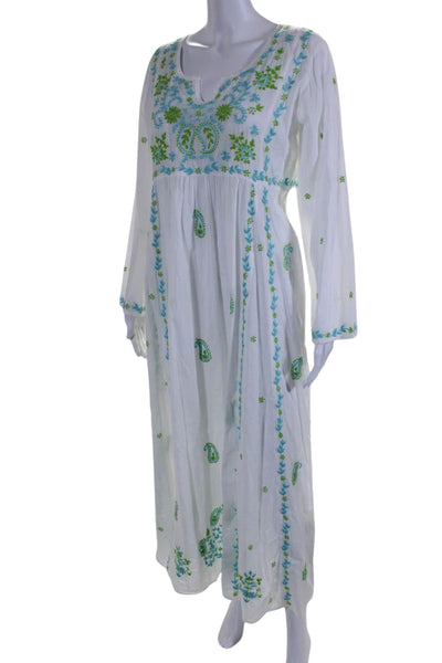 Delfina Womens Long Sleeve V Neck Floral Embroidered Dress White Size Large