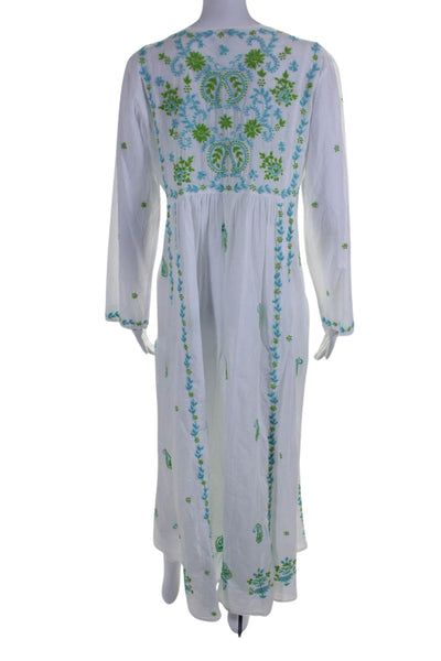 Delfina Womens Long Sleeve V Neck Floral Embroidered Dress White Size Large