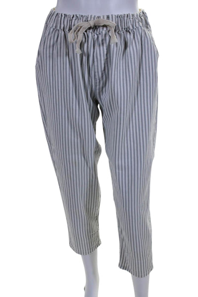 Cabane Saint Barth Womens Mid Rise Drawstring Striped Pants Gray White Small