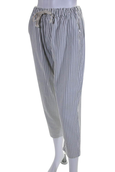 Cabane Saint Barth Womens Mid Rise Drawstring Striped Pants Gray White Small