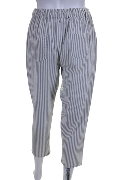 Cabane Saint Barth Womens Mid Rise Drawstring Striped Pants Gray White Small