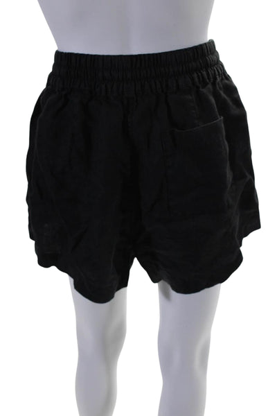 AYR Womens Linen Ruched Elastic Waist Tied Slip-On Casual Shorts Black Size M