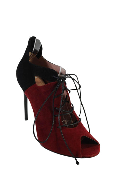 Roland Mouret Womens Suede Open Toe Lace Up Stiletto Heels Red Black Size 39 9