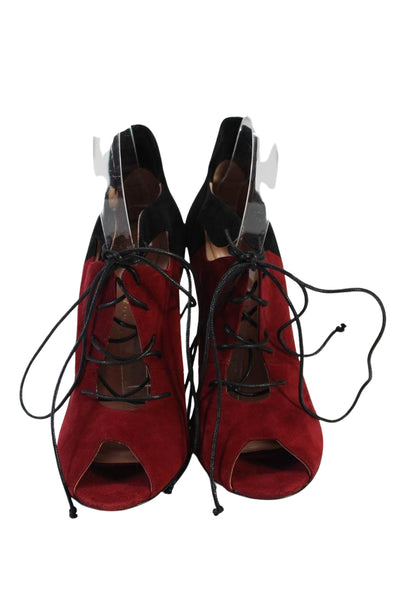 Roland Mouret Womens Suede Open Toe Lace Up Stiletto Heels Red Black Size 39 9