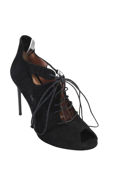 Gianvito Rossi Womens Suede Lace Up Open Toe Stiletto Heels Black Size 39 9