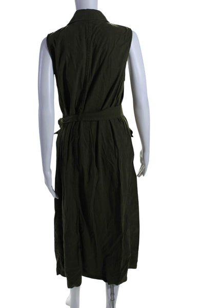 JW Anderson Women's Sleeveless Button Down Pockets Midi Dress Green Size M