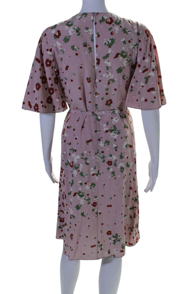 Valentino Womens Silk Floral Print Short Sleeves A Line Dress Pink Red Size 6