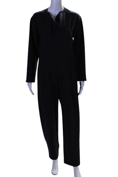 Sea New York Womens Long Sleeves V Neck Slim Leg Jumpsuit Navy Blue Wool Size 2